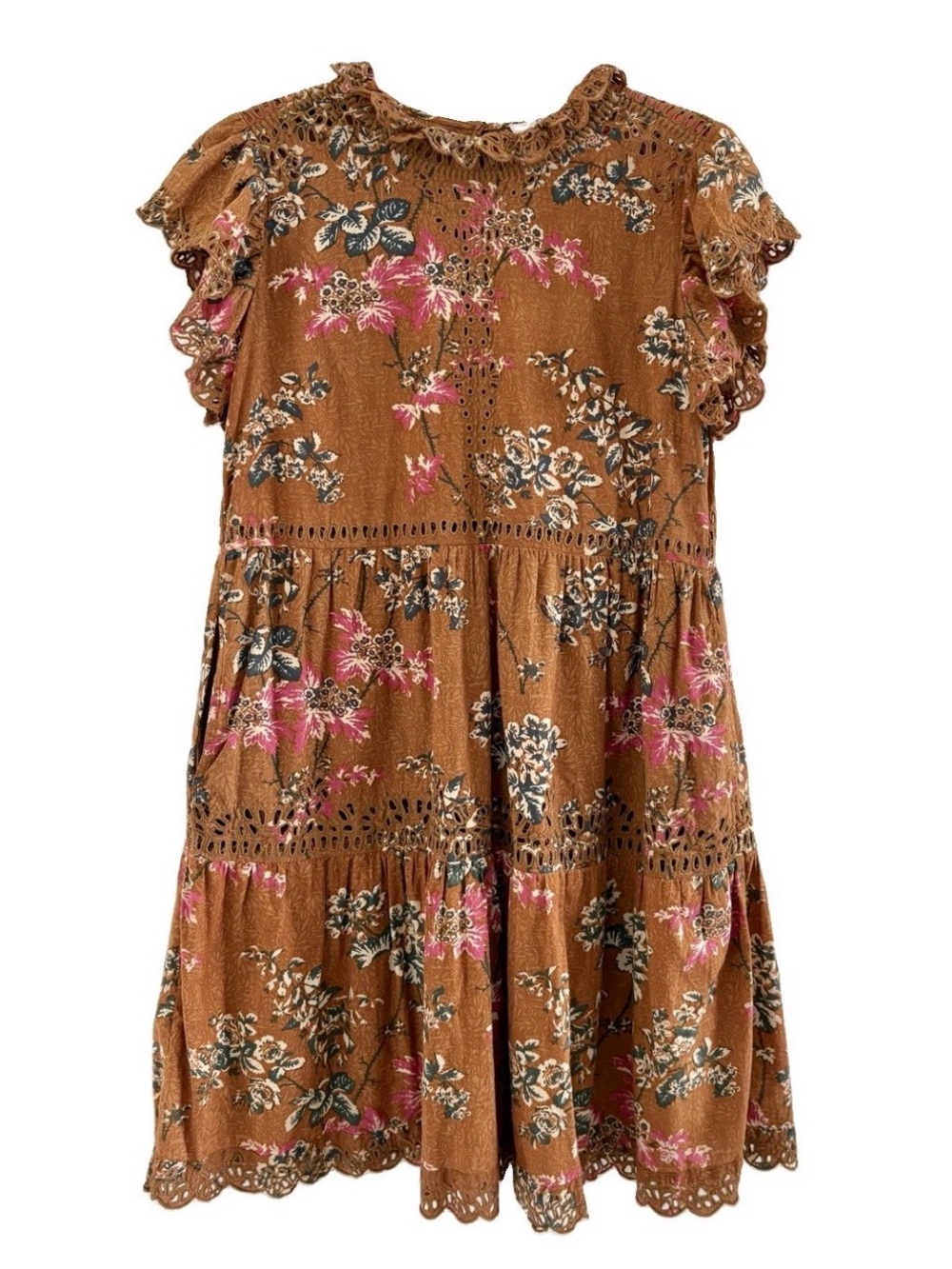 Sea New York Thea Eyelet Mini Shift Dress Size 2 Ochre/Brown